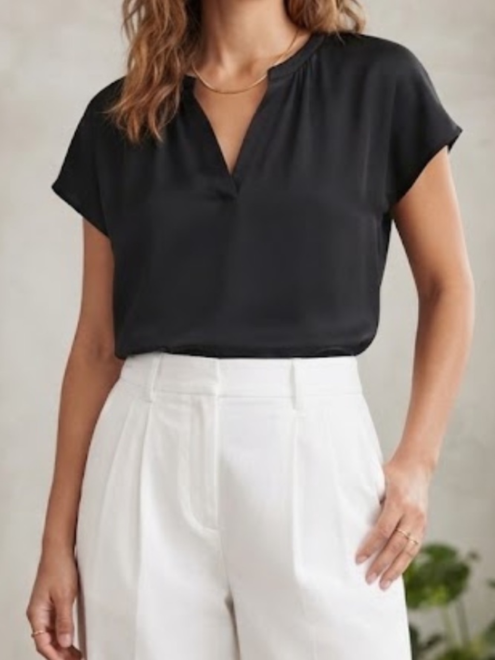 H BY HALSTON Black Short Sleeve Blouse Large
